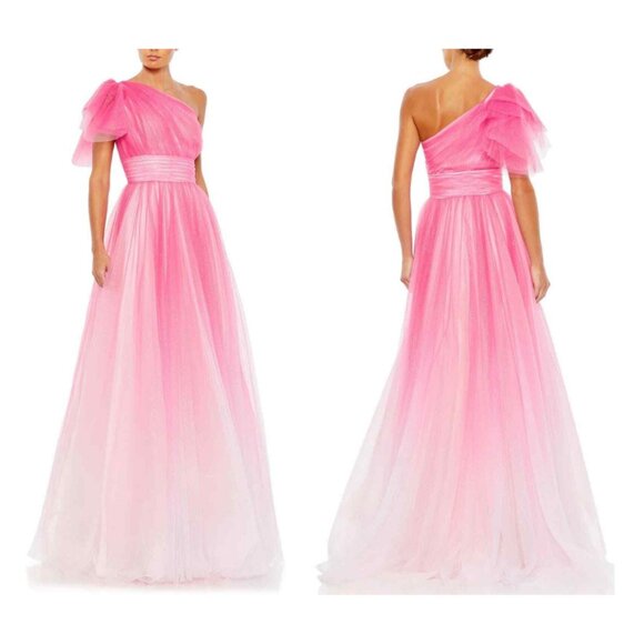 MAC DUGGAL  Pink Ombre Ruffled One Shoulder Dress. Size 8. New w Tag - Picture 9 of 9